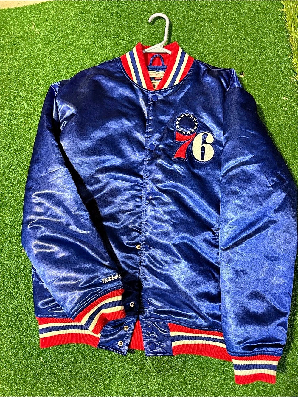 Mitchell & Ness Philadelphia 76ers Hardwood Classics Satin Varsity Jacket